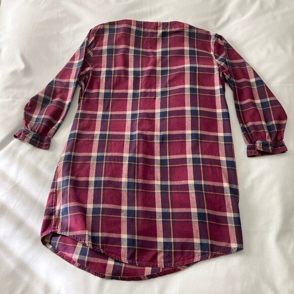 Logan Hill | 100% Cotton Long Sleeve Burgundy/Navy Plaid Sleepshirt | Size M - Picture 8 of 9